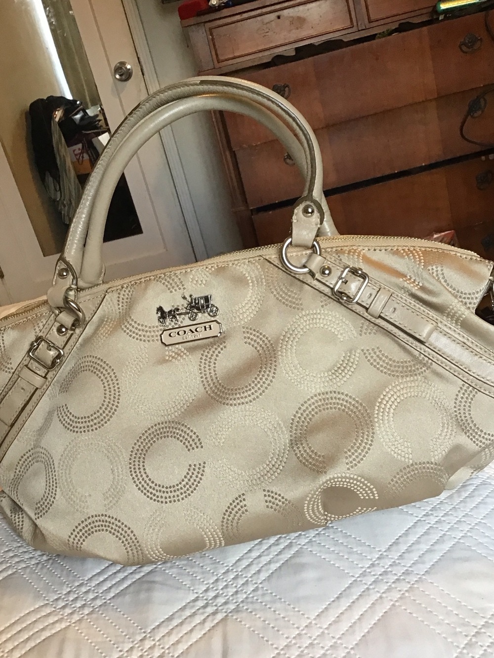 Coach Metallic Champagne Logo-Print Satchel
